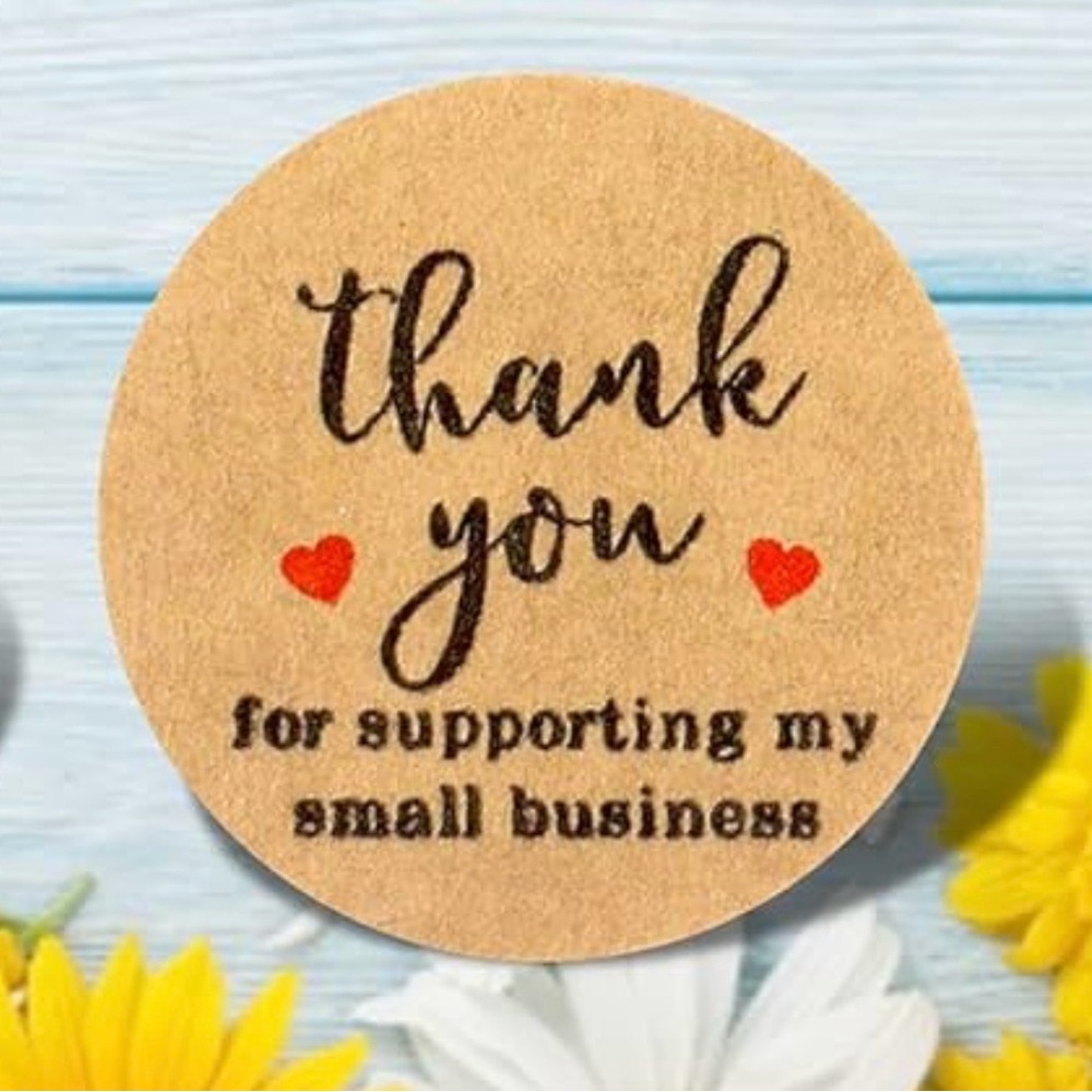 Thank You Small Business Kraft Sticker - Red Hearts